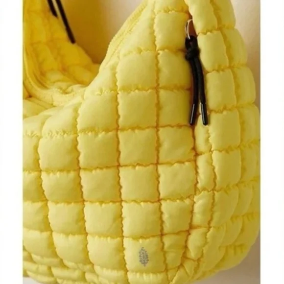 NWT Free People Yellow Quilted Hobo Bag - Sour Citrus - Picture 7 of 11